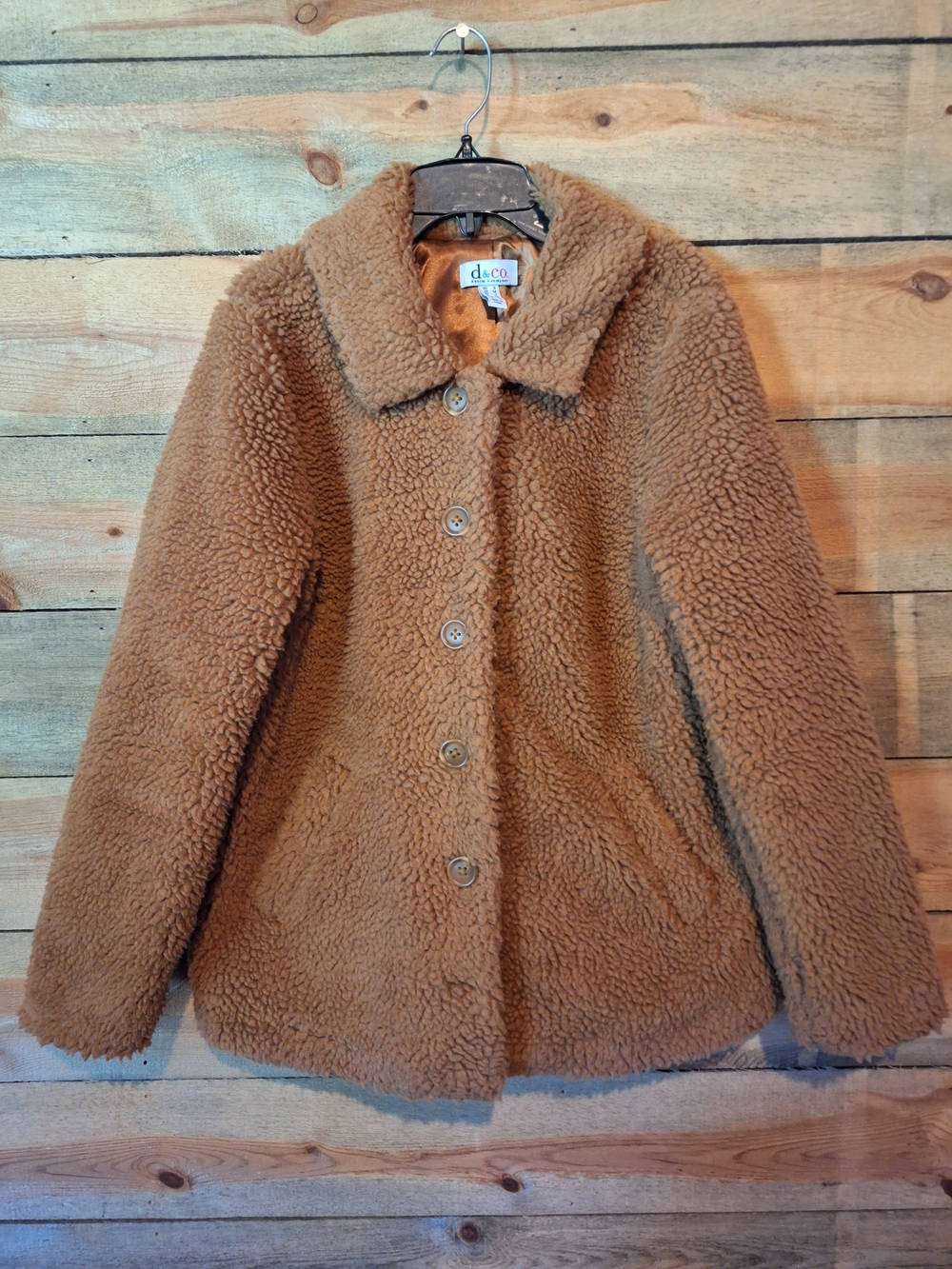 d&co Plush Teddy Coat in Camel Brown